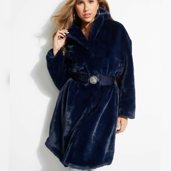 NEE GUESS Shelly Belted Faux-Fur Coat SZ S - Picture 5 of 5